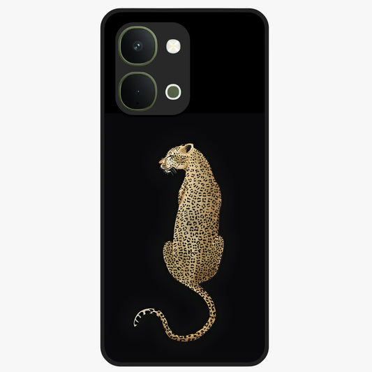 Regal Leopard Glass Case showing flat back view with bold leopard artwork and glossy glass finish.