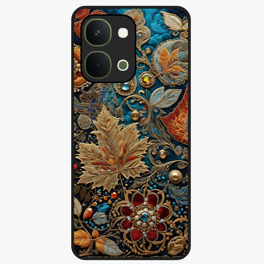 Royal Jewel Garden Glass Case showing flat back view with decorative floral garden artwork and glossy glass finish.