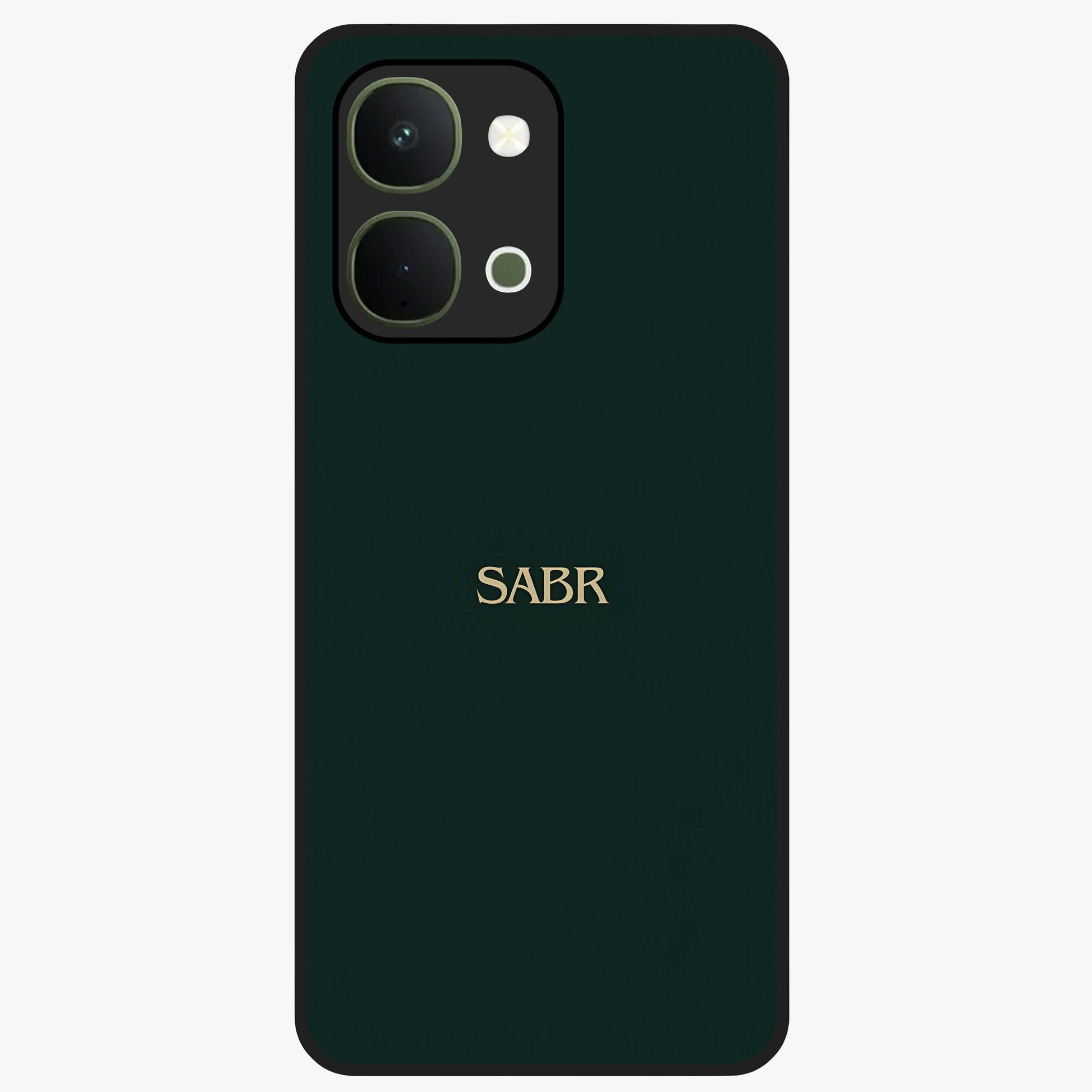Sabr Minimal Patience Glass Case showing flat back view with minimalist typography artwork and glossy glass finish.