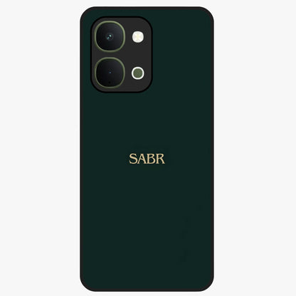 Sabr Minimal Patience Glass Case showing flat back view with minimalist typography artwork and glossy glass finish.