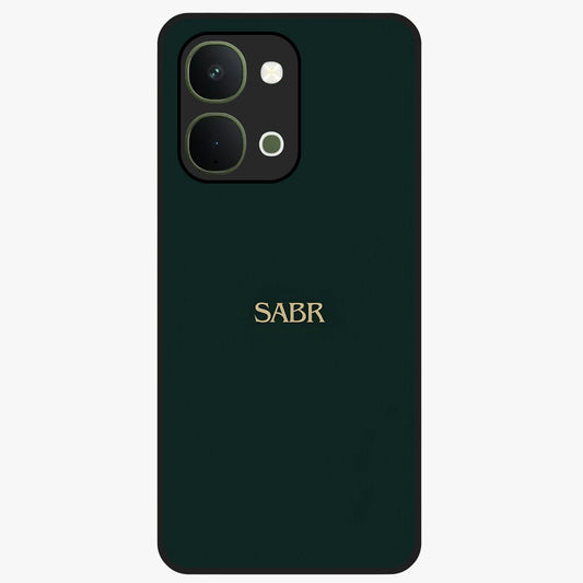 Sabr Minimal Patience Glass Case showing flat back view with minimalist typography artwork and glossy glass finish.