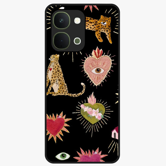 Sacred Jungle Heart Glass Case showing flat back view with jungle inspired heart artwork and glossy glass finish.