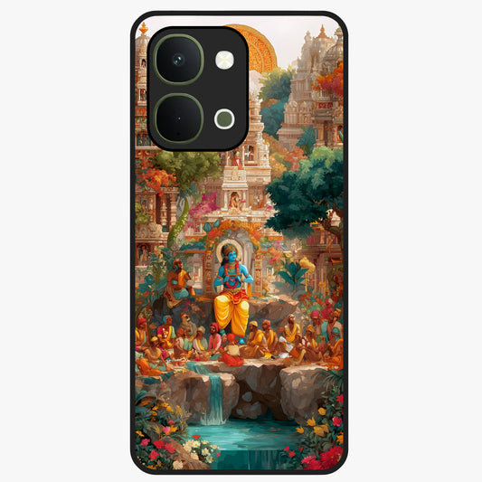 Sacred Sunlight Gods Glass Case showing flat back view with divine sunlight themed artwork and glossy glass finish.