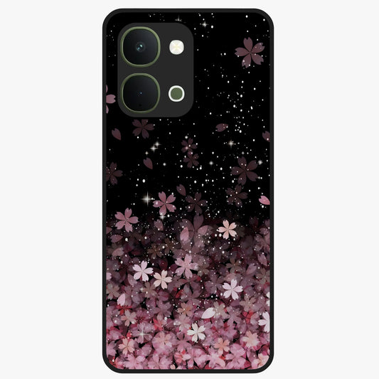 Small Starry Flowers Glass Case showing flat back view with delicate starry floral artwork and glossy glass finish.