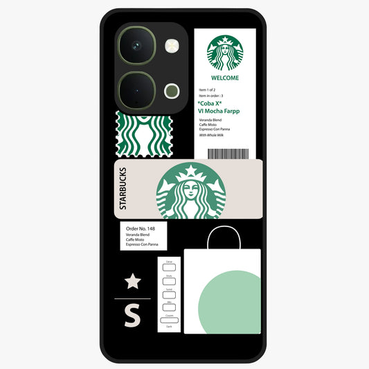 Starbucks Mocha Glass Case showing flat back view with coffee inspired artwork and glossy glass finish.