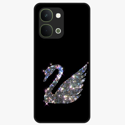 Starlit Swan Grace Glass Case showing flat back view with graceful swan artwork under starry sky and glossy glass finish.