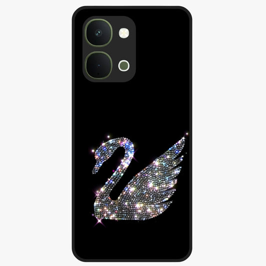 Starlit Swan Grace Glass Case showing flat back view with graceful swan artwork under starry sky and glossy glass finish.