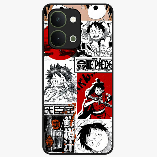 Strawhat Chaos Panels Glass Case showing flat back view with anime inspired chaos panel artwork and glossy glass finish.