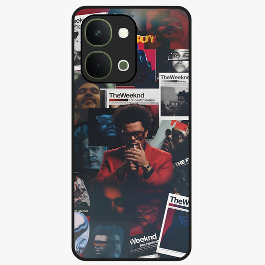 The Weeknd Glass Case showing flat back view with music inspired artistic portrait artwork and glossy glass finish.