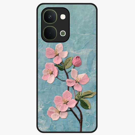 Threaded Blossom Breeze Glass Case showing flat back view with delicate blossom artwork and glossy glass finish.