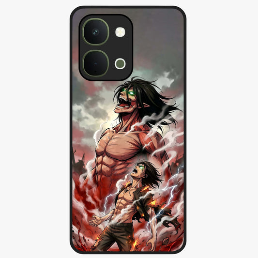 Titan Awakening Fury Glass Case showing flat back view with powerful titan inspired artwork and glossy glass finish.