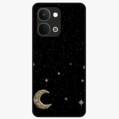 Twinkle Star With Half Moon Glass Case showing flat back view with star and half moon artwork and glossy glass finish.
