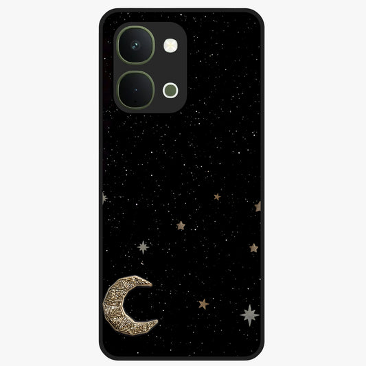Twinkle Star With Half Moon Glass Case showing flat back view with star and half moon artwork and glossy glass finish.