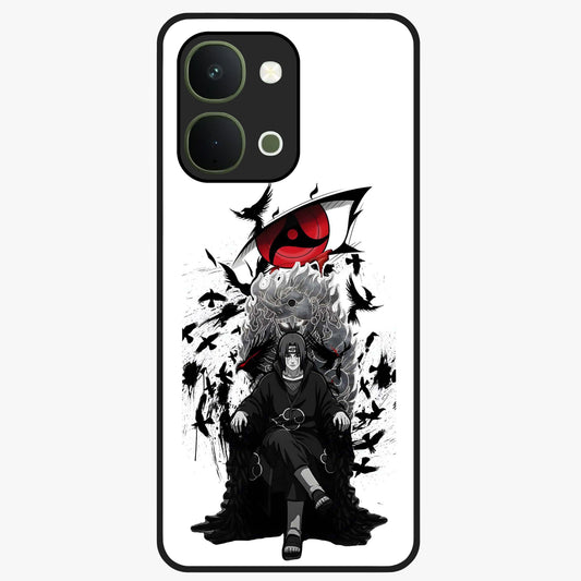 Uchiha Shadow Throne Glass Case showing flat back view with cosmic underwater themed artwork and glossy glass finish.