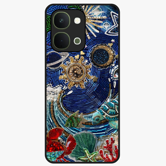 Universe Underwater Spark Glass Case showing flat back view with cosmic underwater themed artwork and glossy glass finish.