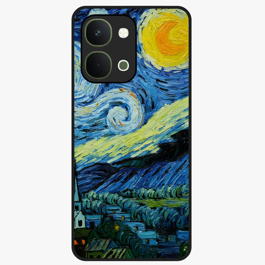Van Gogh Art Glass Case showing flat back view with classic painterly artwork inspired by Van Gogh style and glossy glass finish.