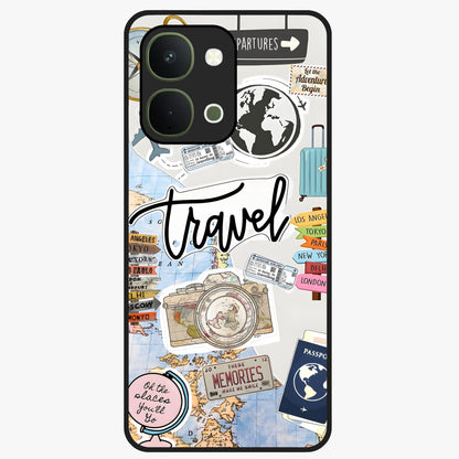 Wanderlust Journal Glass Case showing flat back view with travel inspired artwork and glossy glass finish.