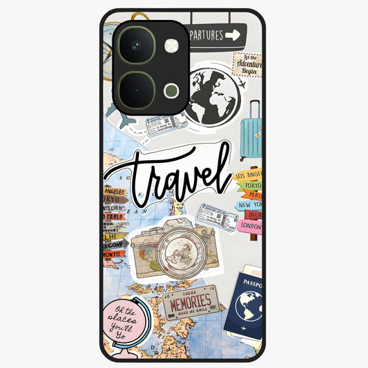 Wanderlust Journal Glass Case showing flat back view with travel inspired artwork and glossy glass finish.