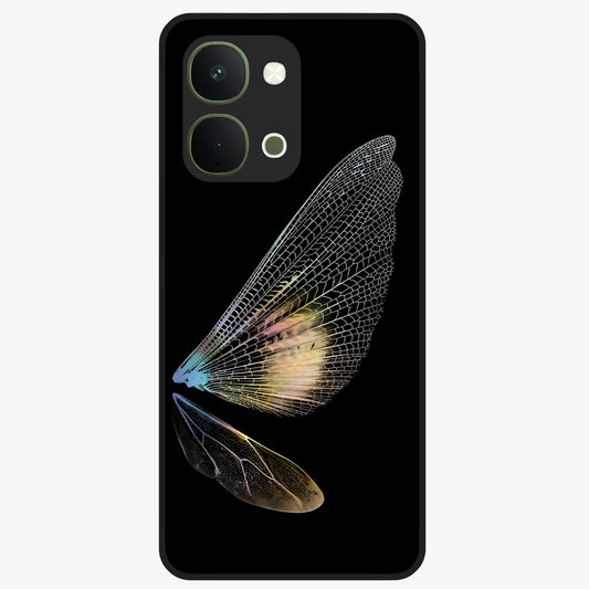 Whispers Of Wings Glass Case showing flat back view with graceful wing inspired artwork and glossy glass finish.