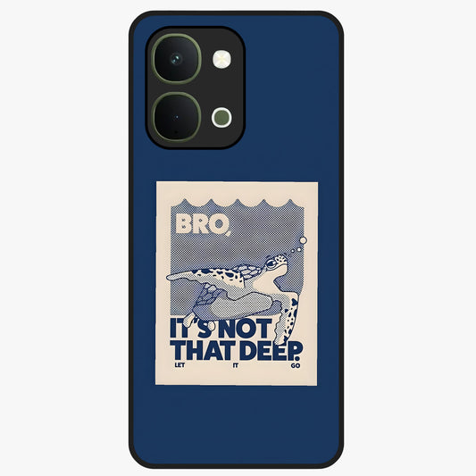 Worry Less Swim Glass Case showing flat back view with playful motivational artwork and glossy glass finish.