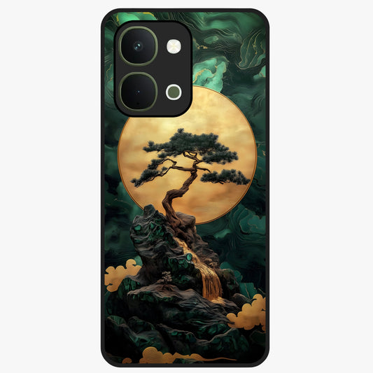 Zen Moon Rise Glass Case showing flat back view with calm moonrise artwork and glossy glass finish.