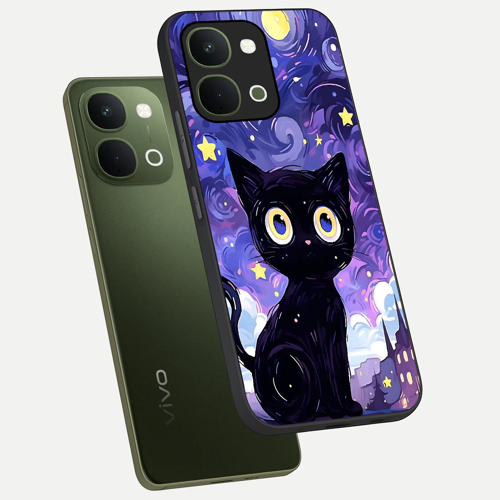 Abstract Cat Art Glass Case displayed in angled mockup highlighting modern abstract cat artwork and sleek glass surface.