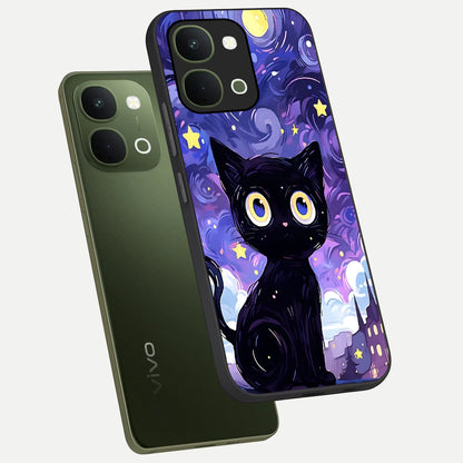 Abstract Cat Art Glass Case displayed in angled mockup highlighting modern abstract cat artwork and sleek glass surface.