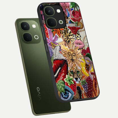 Beaded Fashion Jungle Glass Case displayed in angled mockup highlighting colorful fashion bead design and artistic pattern.