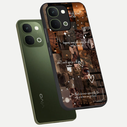Bittersweet Aesthetic Chaos Glass Case displayed in angled mockup highlighting expressive abstract artwork and edgy aesthetic theme.