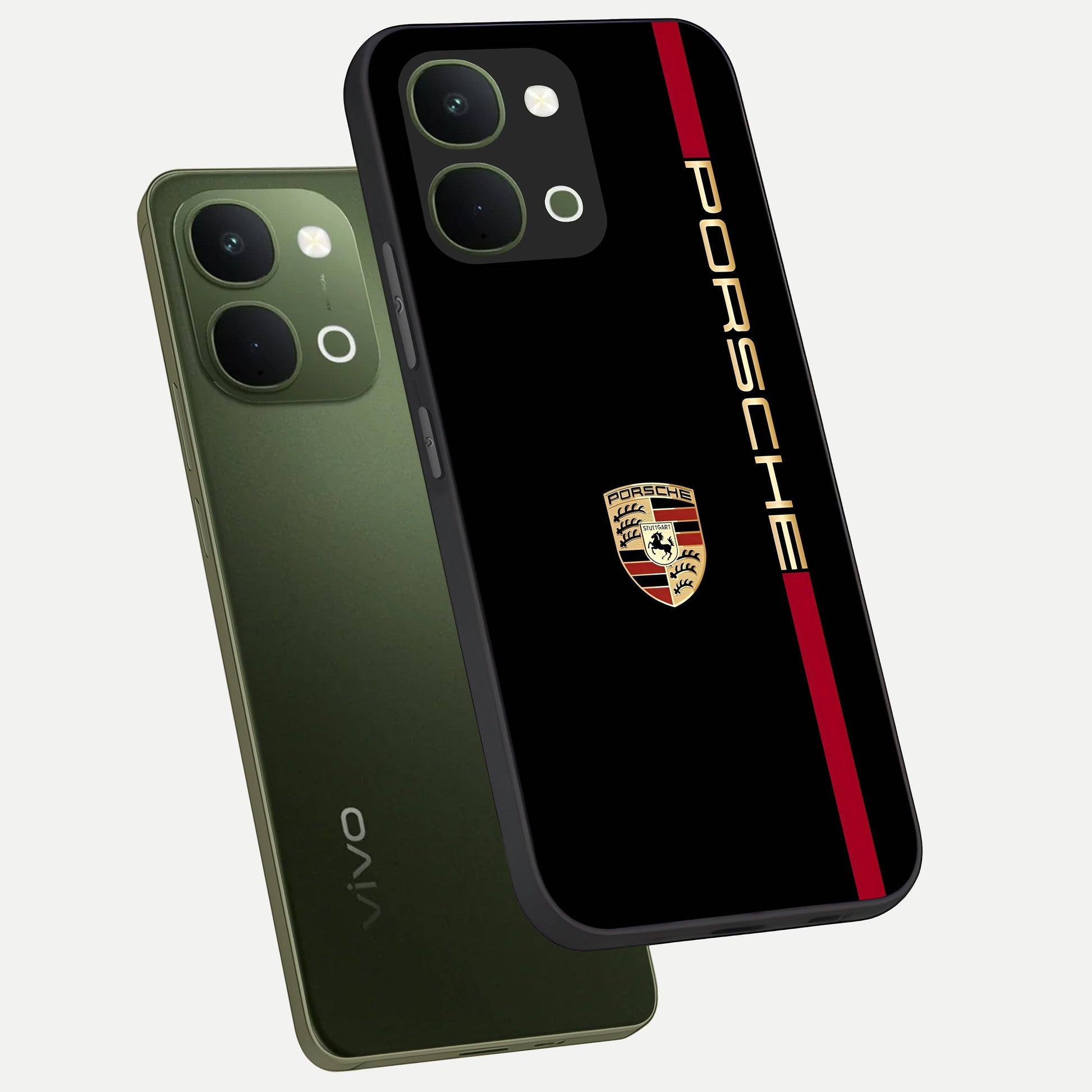 Black Minimal Porsche Glass Case displayed in angled mockup highlighting modern minimal car illustration and clean aesthetic design.