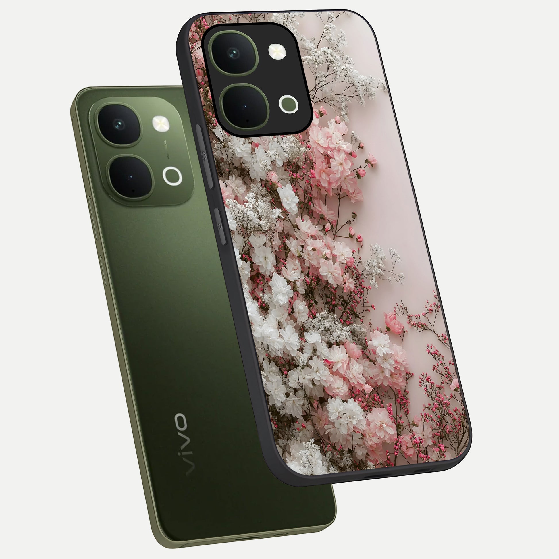Blush Blossom Cloud Glass Case displayed in angled mockup highlighting soft cloud and blossom design with pastel aesthetic.