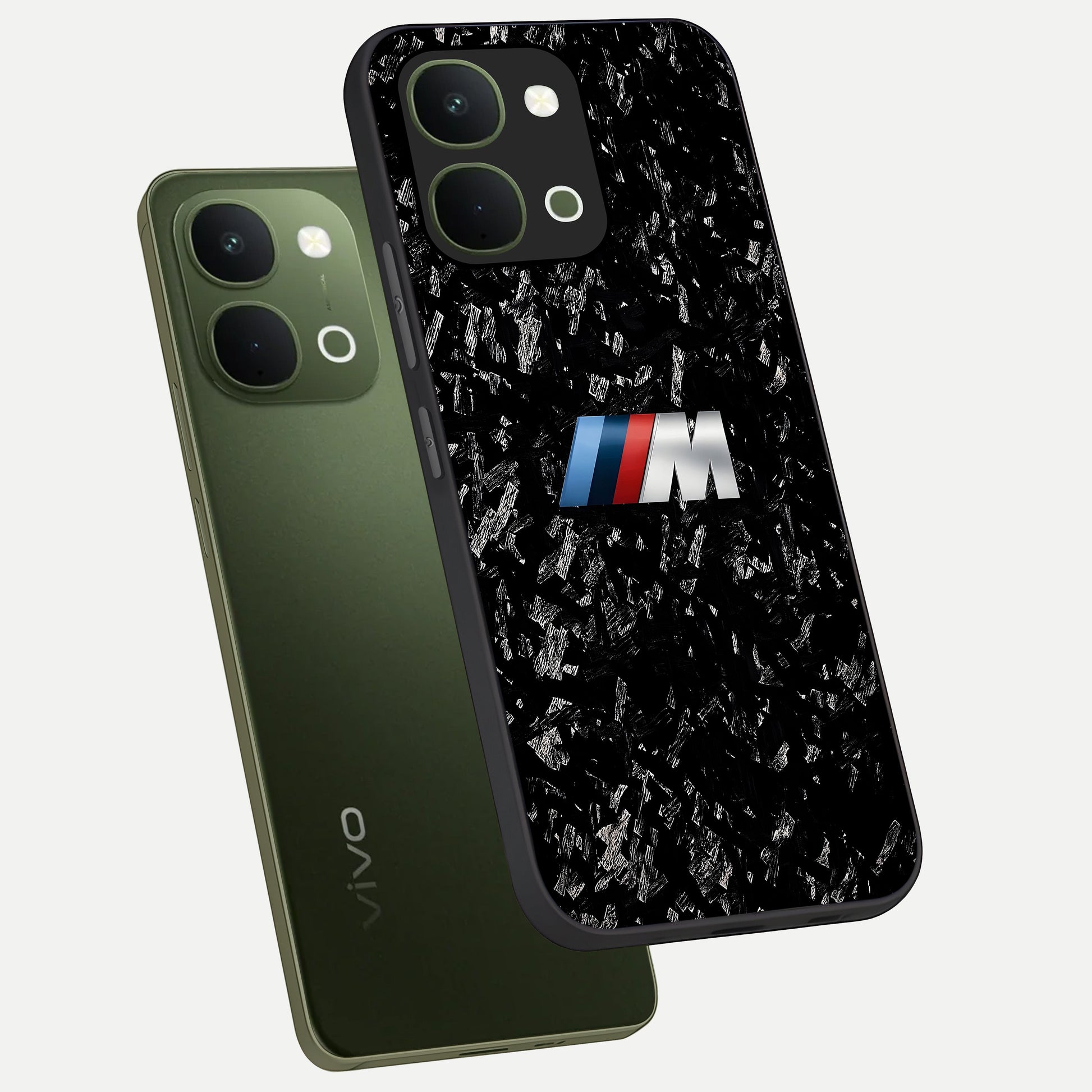 Carbon Speed Mark Glass Case displayed in angled mockup highlighting racing inspired carbon design and sleek aesthetic style.