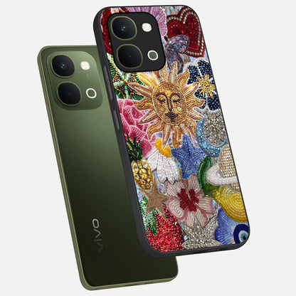 Celestial Floral and Playful Glass Case displayed in angled mockup highlighting playful floral design with dreamy celestial elements.