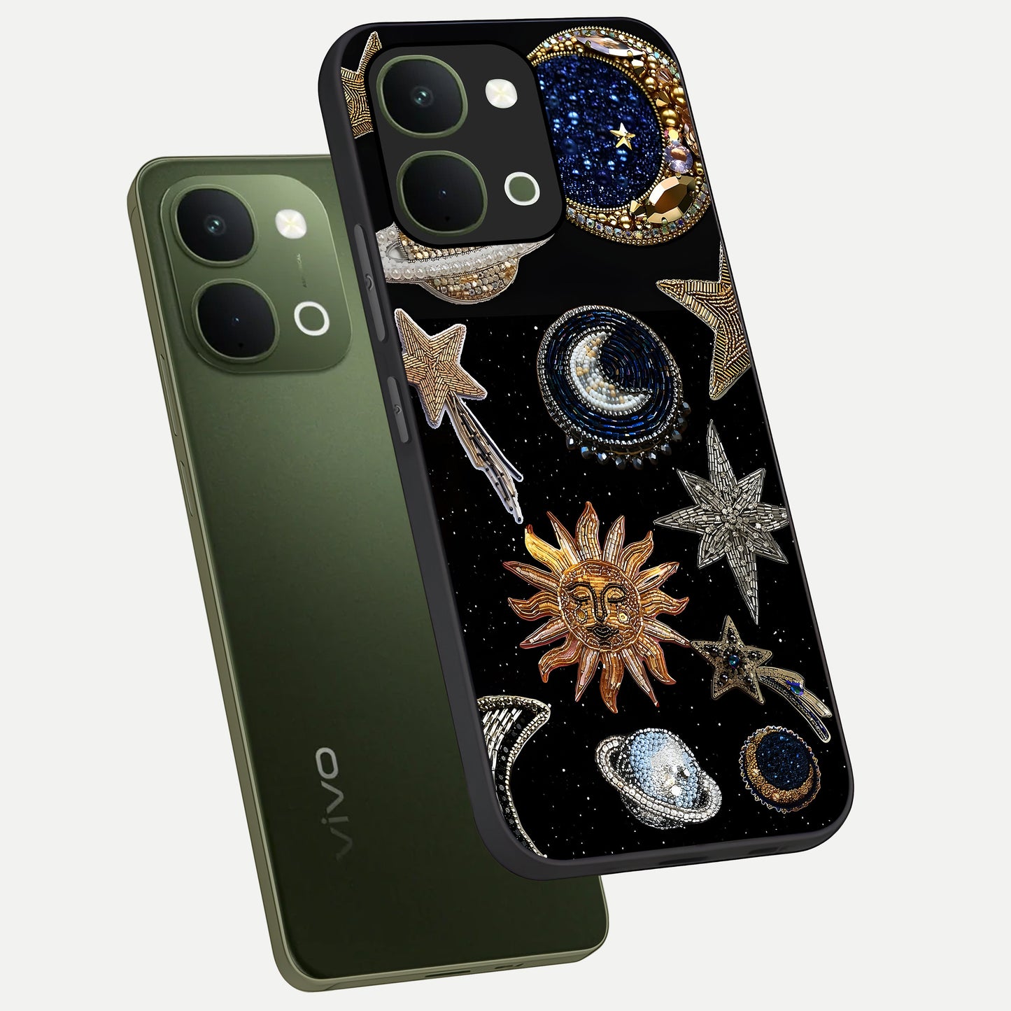 Celestial Gem Constellations Glass Case displayed in angled mockup highlighting gemstone inspired constellation design.