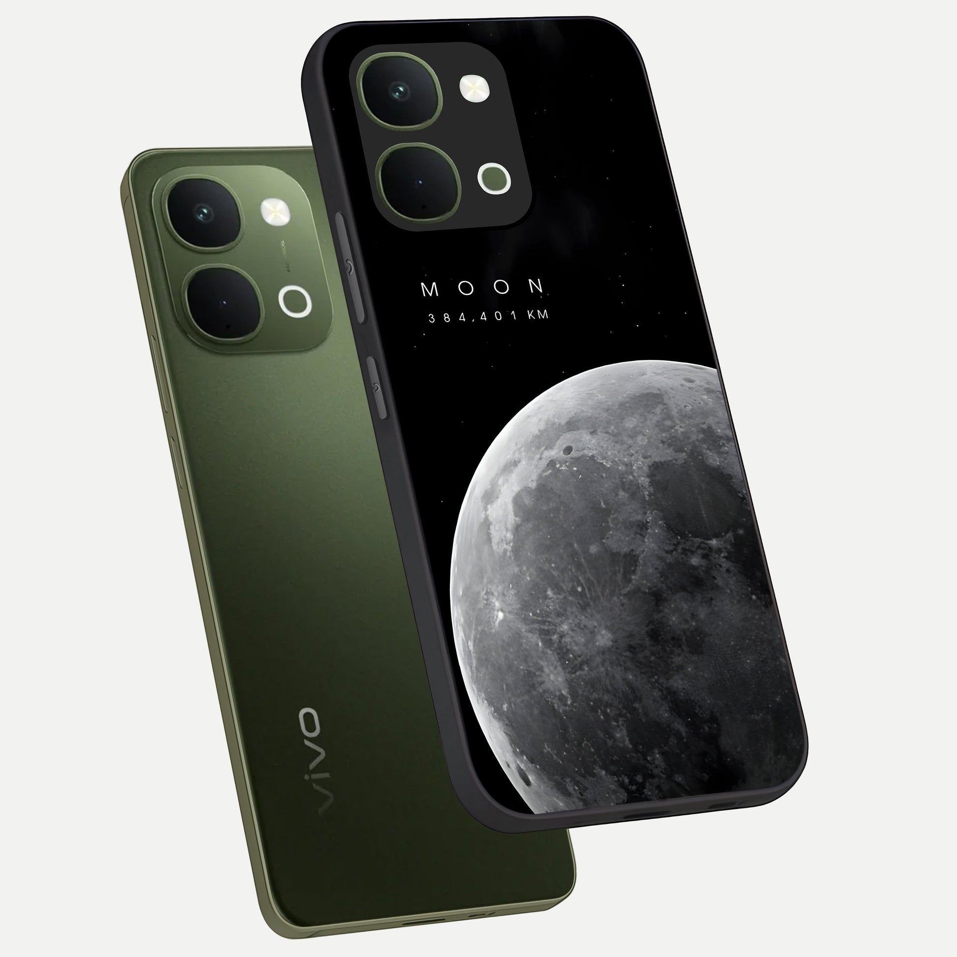 Cosmic Moon Glow Glass Case displayed in angled mockup highlighting celestial moon design with cosmic aesthetic theme.