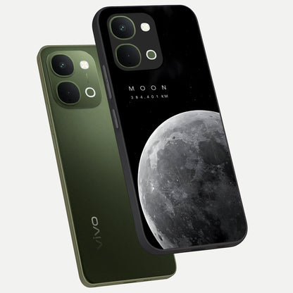 Cosmic Moon Glow Glass Case displayed in angled mockup highlighting celestial moon design with cosmic aesthetic theme.
