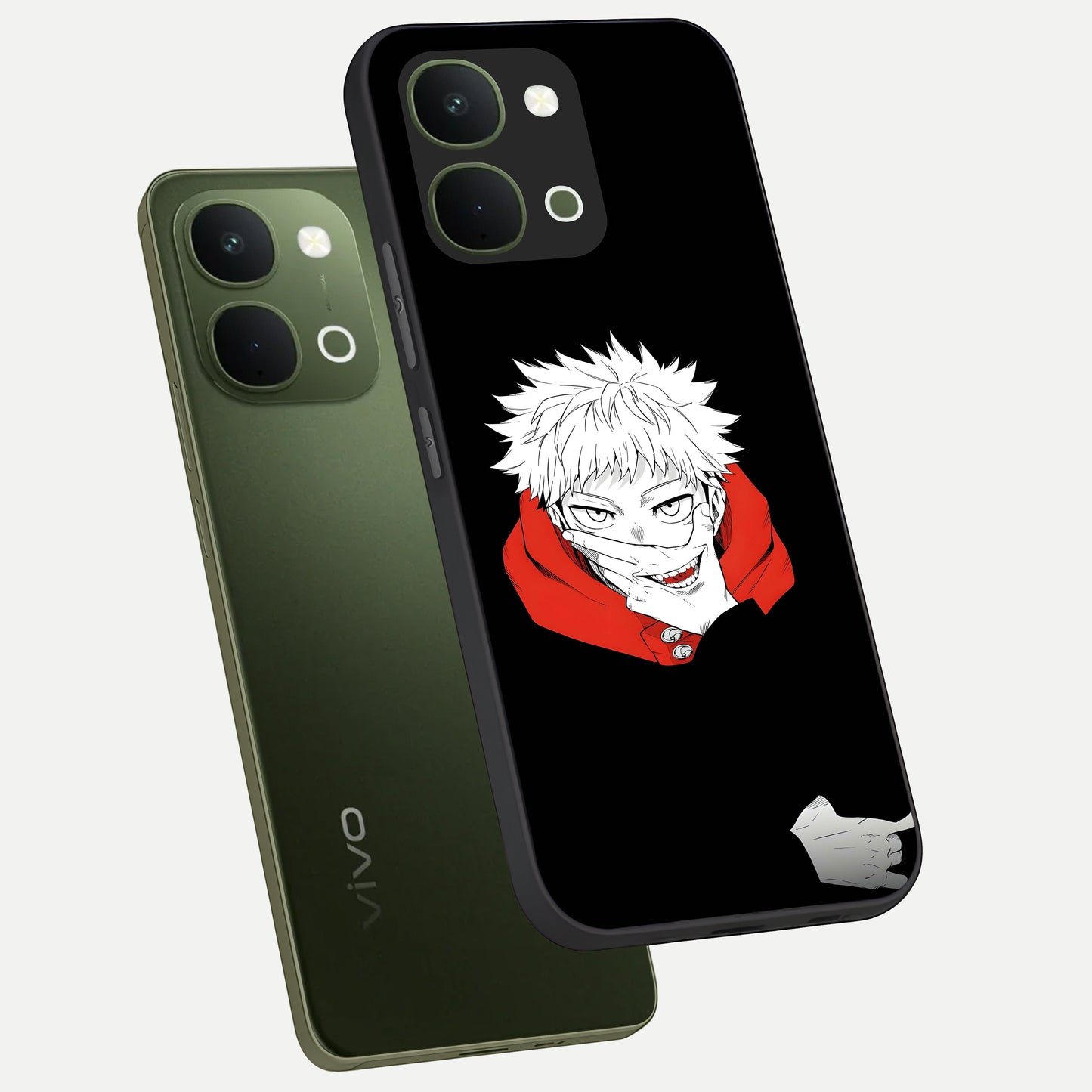 Crimson Chaos Smile Glass Case displayed in angled mockup highlighting edgy crimson smile design with graphic aesthetic.
