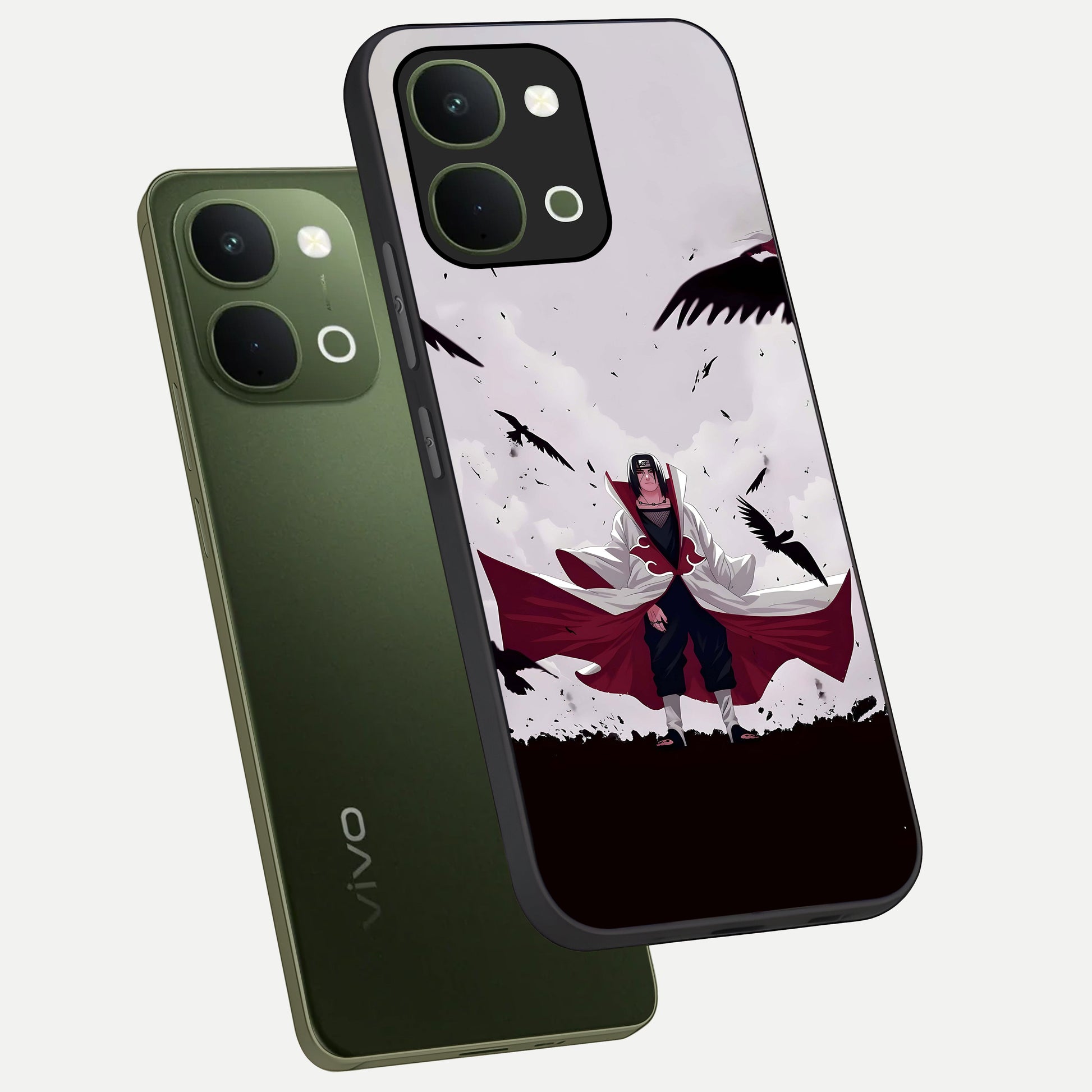 Crimson Crow Ascension Glass Case displayed in angled mockup highlighting powerful crow illustration with dark crimson aesthetic.