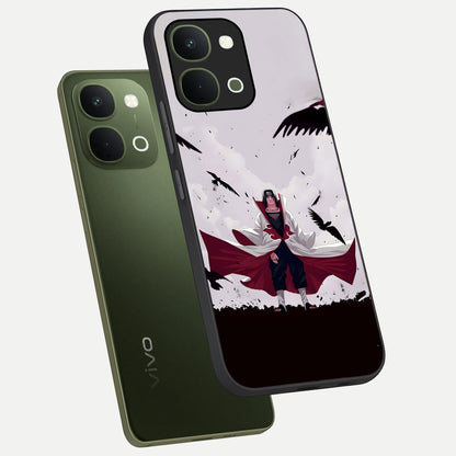 Crimson Crow Ascension Glass Case displayed in angled mockup highlighting powerful crow illustration with dark crimson aesthetic.