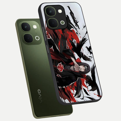 Crimson Crow Illusion Glass Case displayed in angled mockup highlighting mysterious crow graphic with dark aesthetic style.
