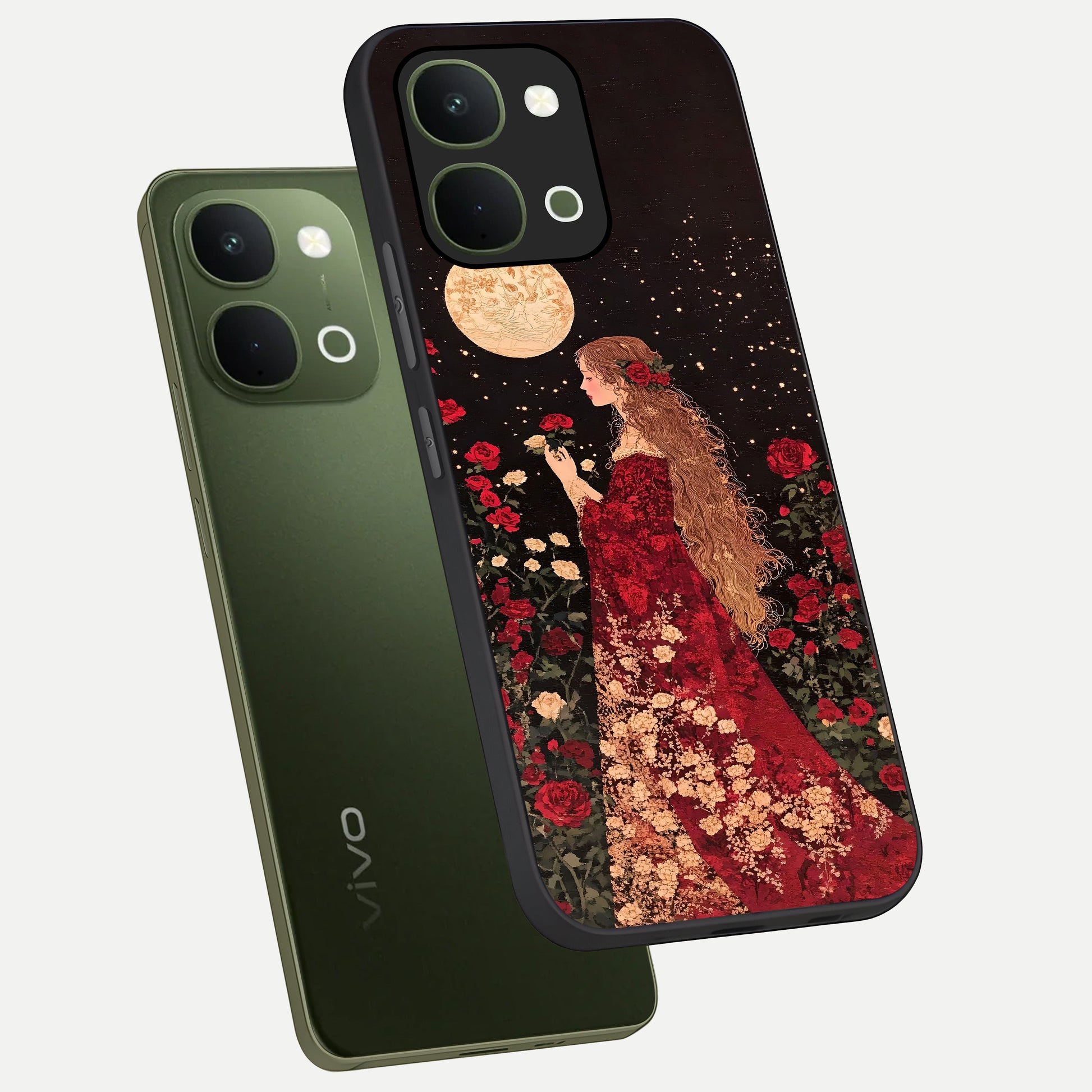Crimson Dreams Glass Case displayed in angled mockup highlighting soft crimson aesthetic design with artistic theme.