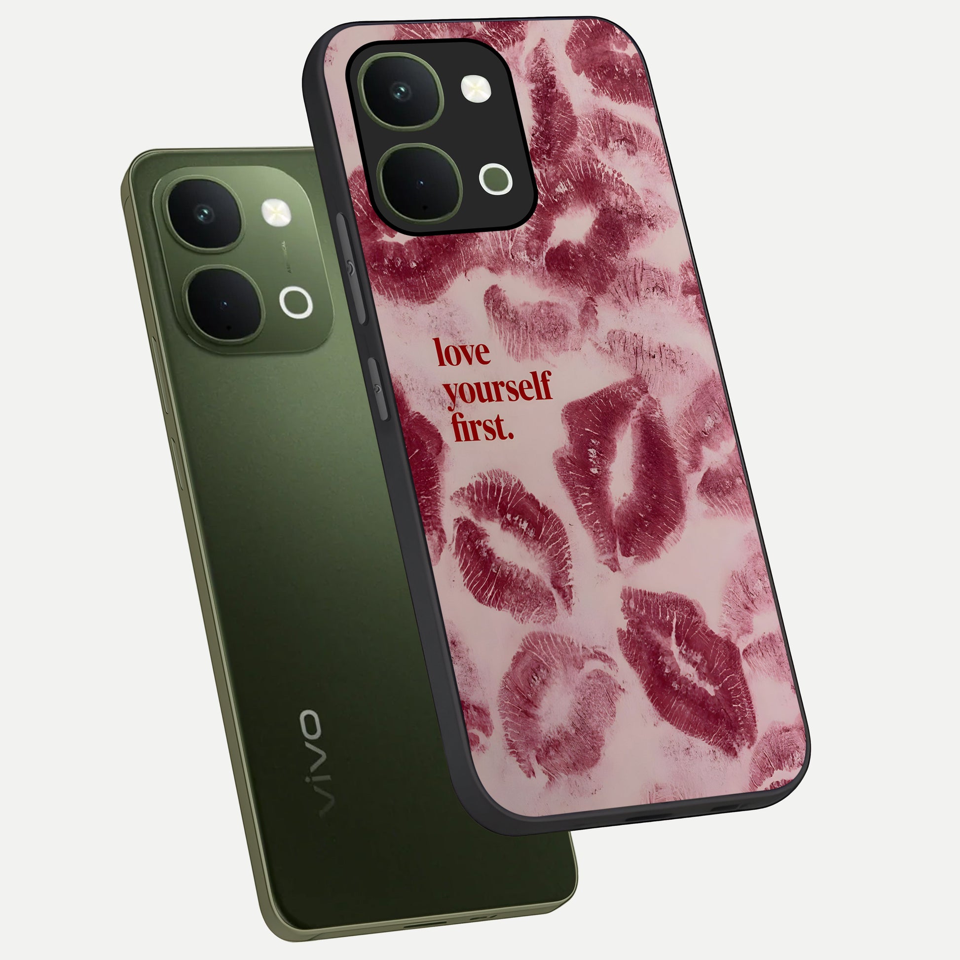 Crimson Kiss Love Glass Case displayed in angled mockup highlighting bold love inspired design with modern aesthetic style.