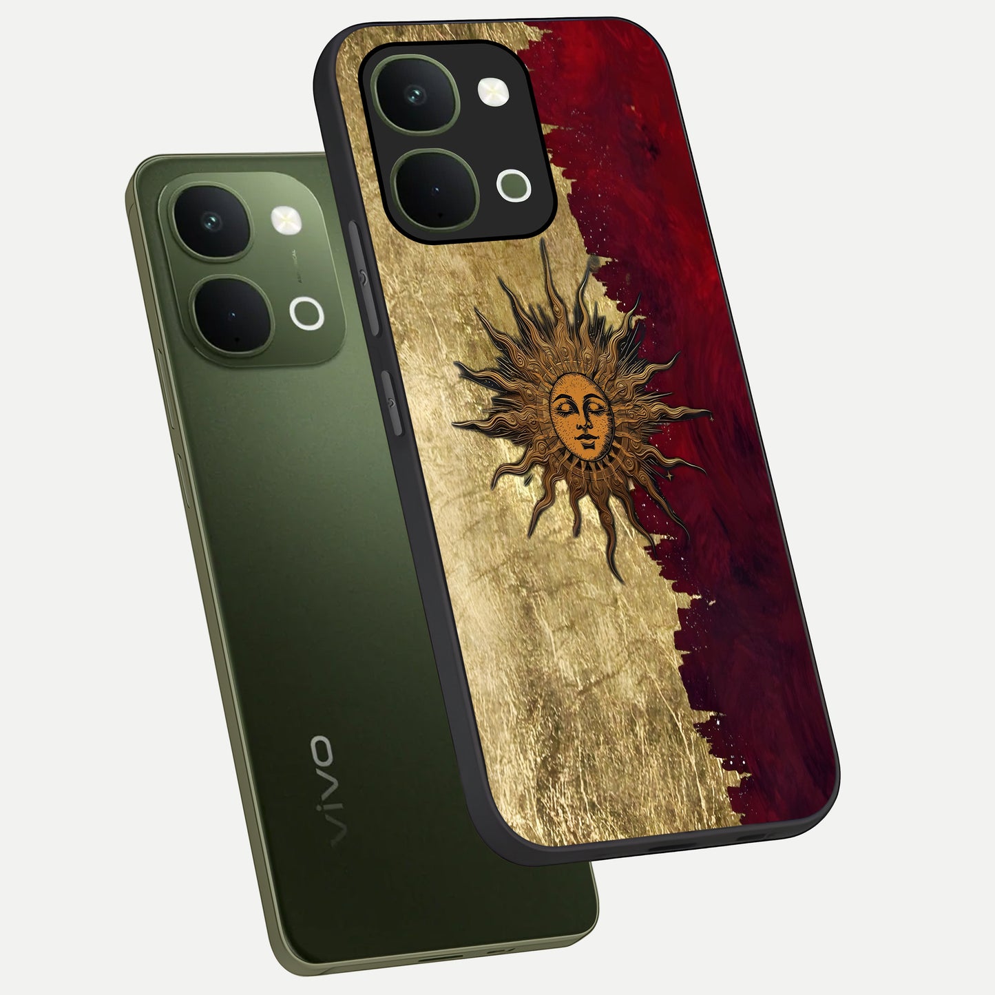 Crimson Sun Majesty Glass Case displayed in angled mockup highlighting majestic crimson sun design with bold aesthetic style.