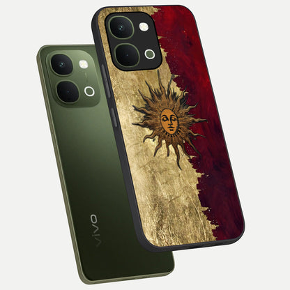 Crimson Sun Majesty Glass Case displayed in angled mockup highlighting majestic crimson sun design with bold aesthetic style.
