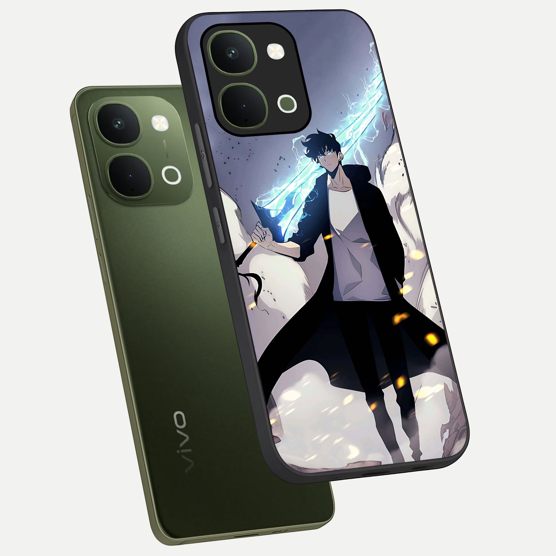 Dark Lightning Anime Warrior Glass Case displayed in angled mockup highlighting powerful lightning themed anime illustration.