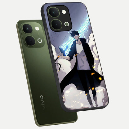 Dark Lightning Anime Warrior Glass Case displayed in angled mockup highlighting powerful lightning themed anime illustration.
