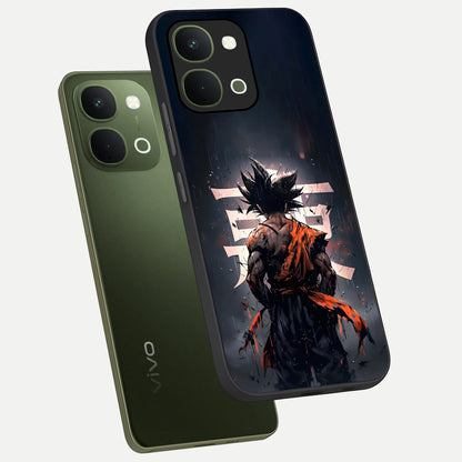 Dark Warrior In Rain Glass Case displayed in angled mockup highlighting dramatic warrior illustration with dark rain aesthetic.