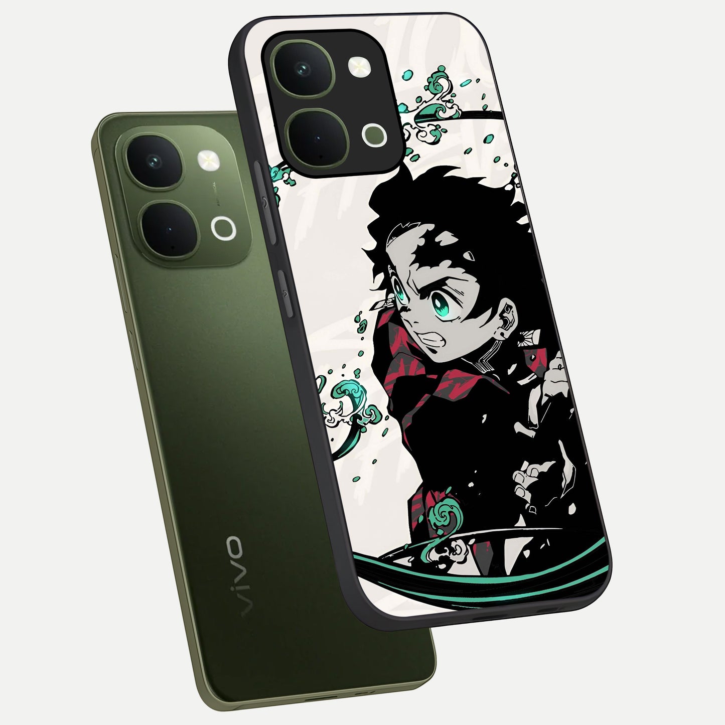 Demon Slayer Glass Case displayed in angled mockup highlighting dramatic anime character design with action aesthetic.
