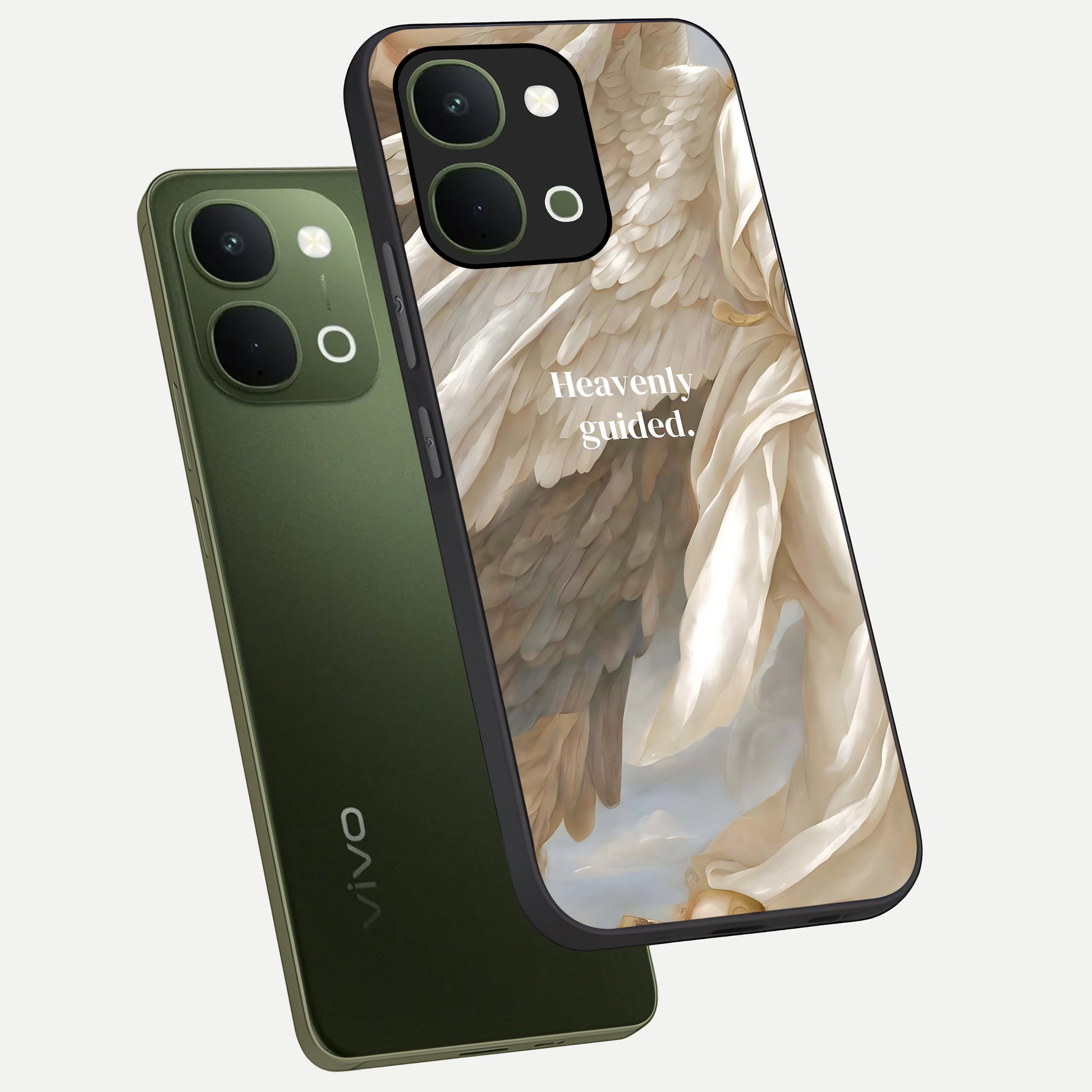 Divine Winged Grace Glass Case displayed in angled mockup highlighting graceful wing design with divine aesthetic style.