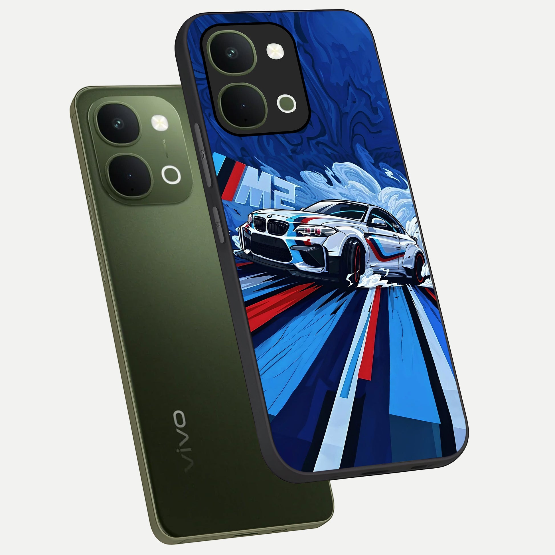 Drift Power Rush Glass Case displayed in angled mockup highlighting powerful drift car design with sporty aesthetic style.